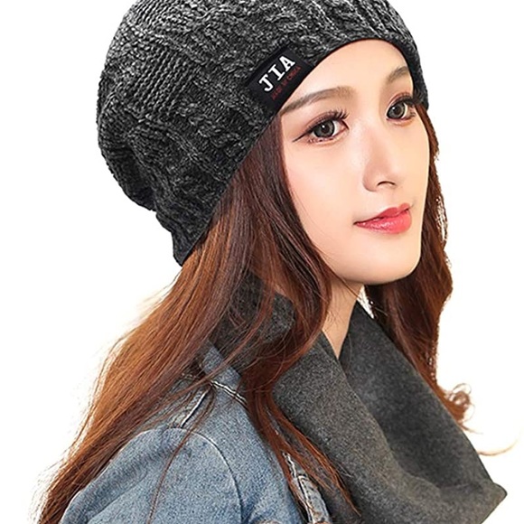 New Winter Beanie Hat & Neck Warmer Set Fleece Lined Unisex Dark Gray One Size - Picture 7 of 7